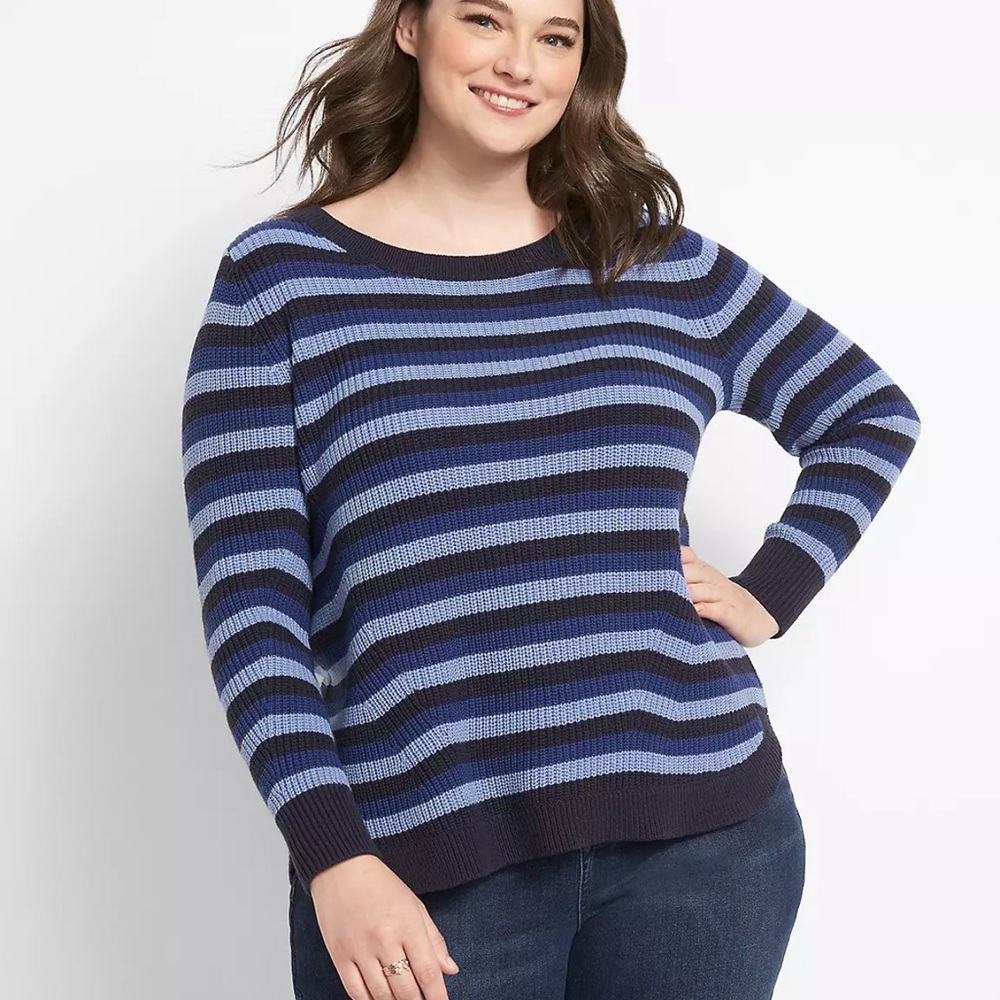 Striped Navy and Periwinkle Knit Sweater - Women's 22/24 - Picture 4 of 8